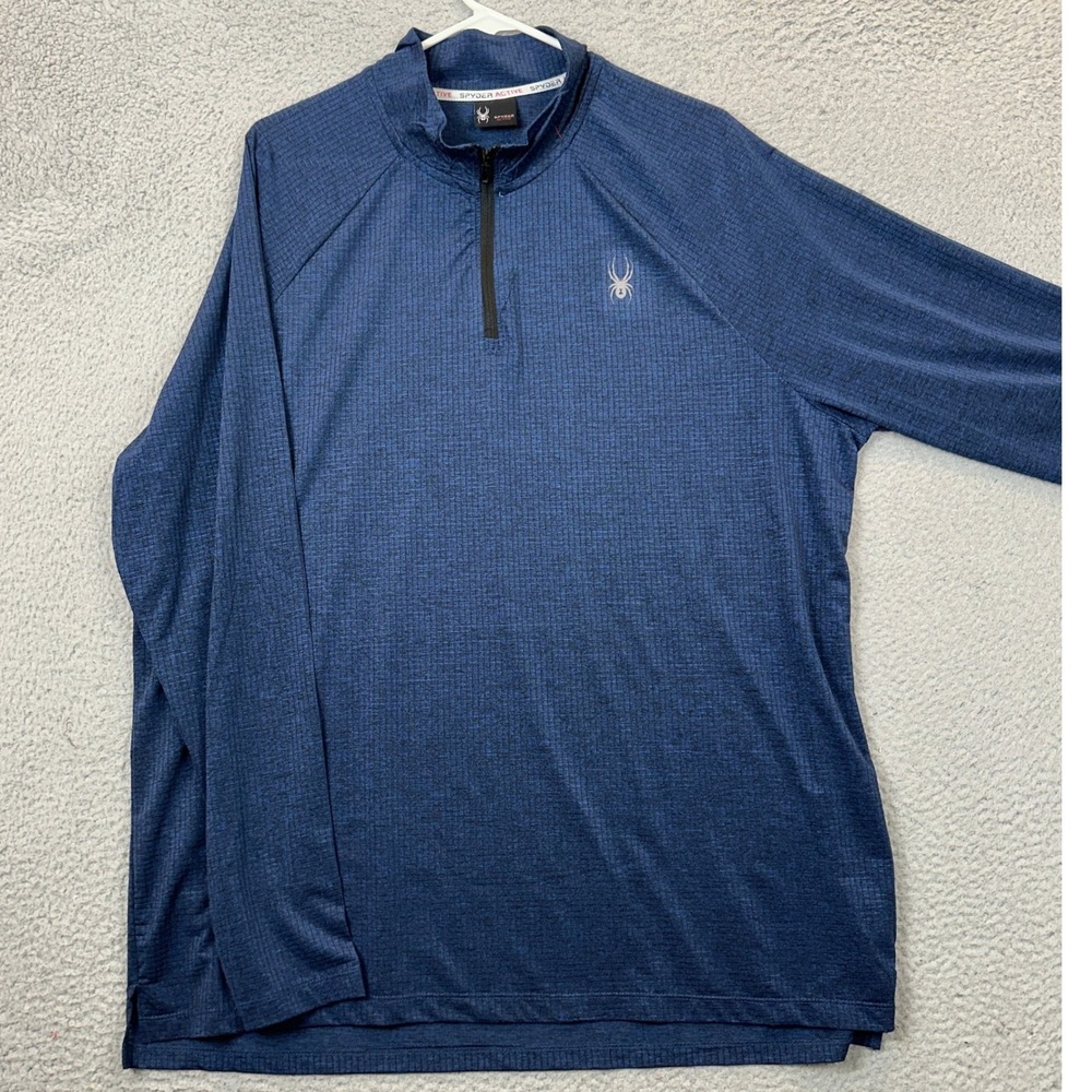 NEW Spyder Shirt Mens 2XL Blue Quarter Zip Pullover Active Performance Stretch